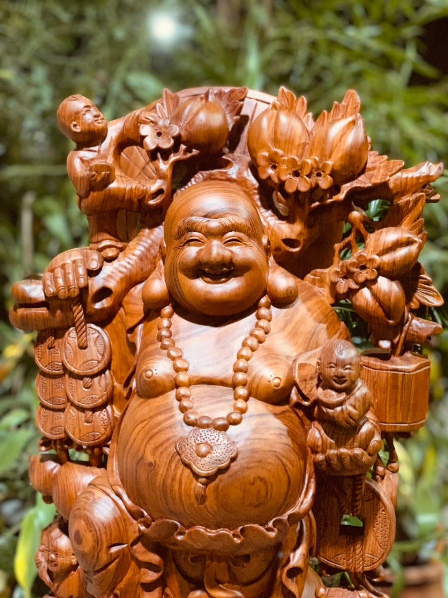 Di Lặc Ngũ Phúc Vác Cành Đào Đứng Bao Tiền