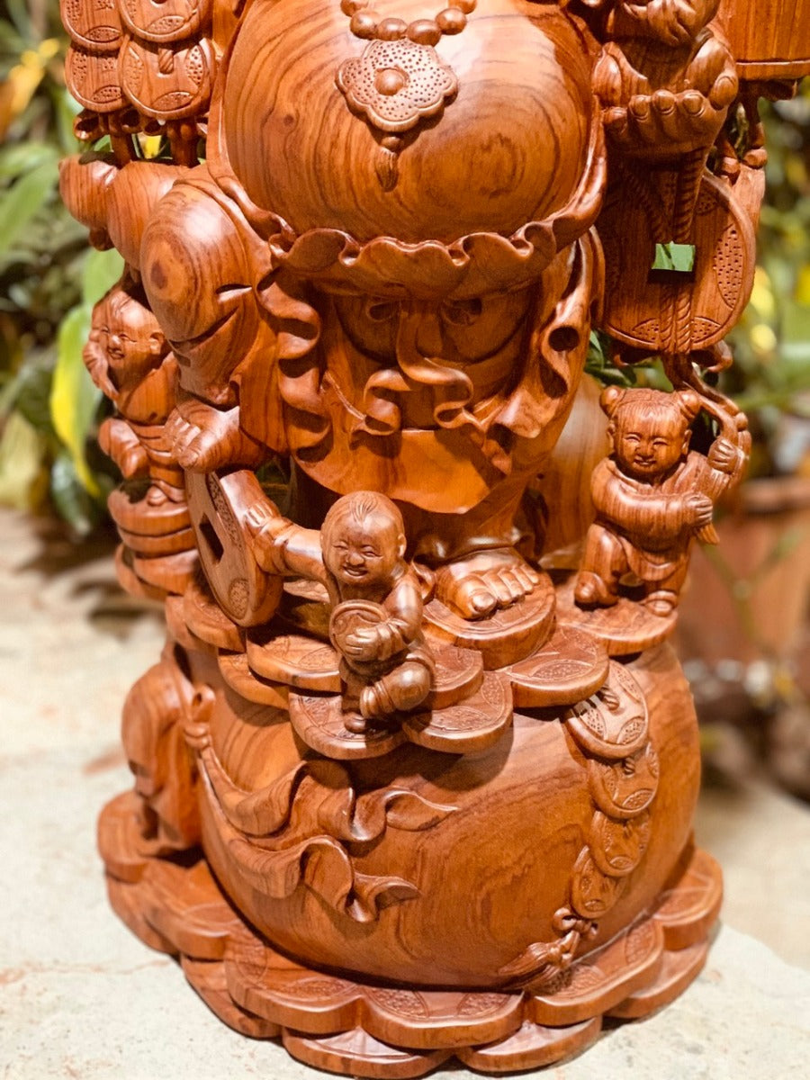 Di Lặc Ngũ Phúc Vác Cành Đào Đứng Bao Tiền