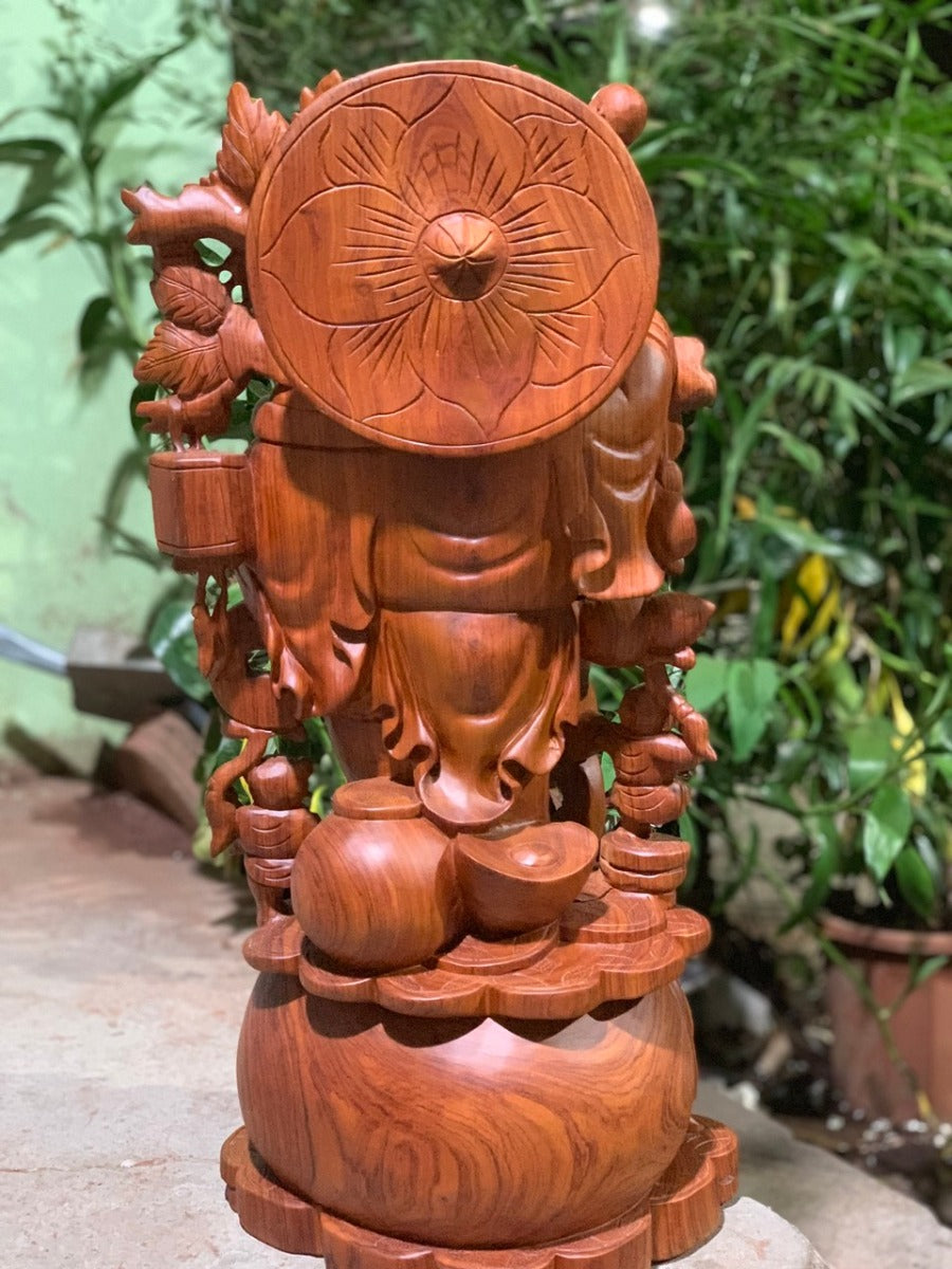 Di Lặc Ngũ Phúc Vác Cành Đào Đứng Bao Tiền