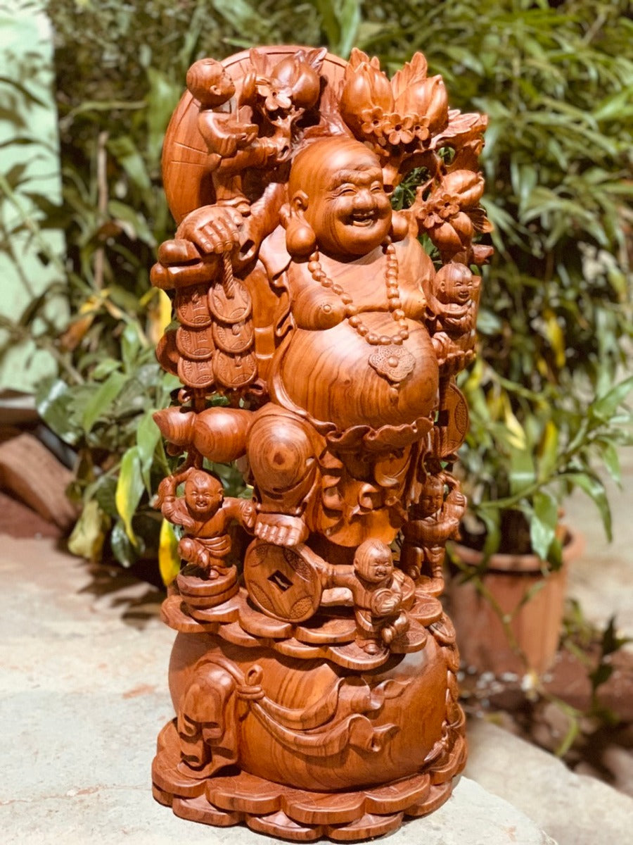 Di Lặc Ngũ Phúc Vác Cành Đào Đứng Bao Tiền