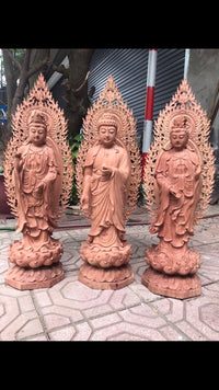 Tượng Gỗ Tây Phương Tam Thánh Đứng Đài Sen Cao 70