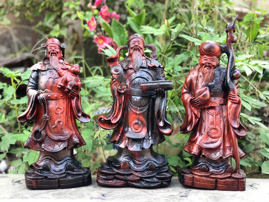 Tượng Tam Đa Phúc Lộc Thọ Gỗ Trắc Đỏ Đen Đục Tay