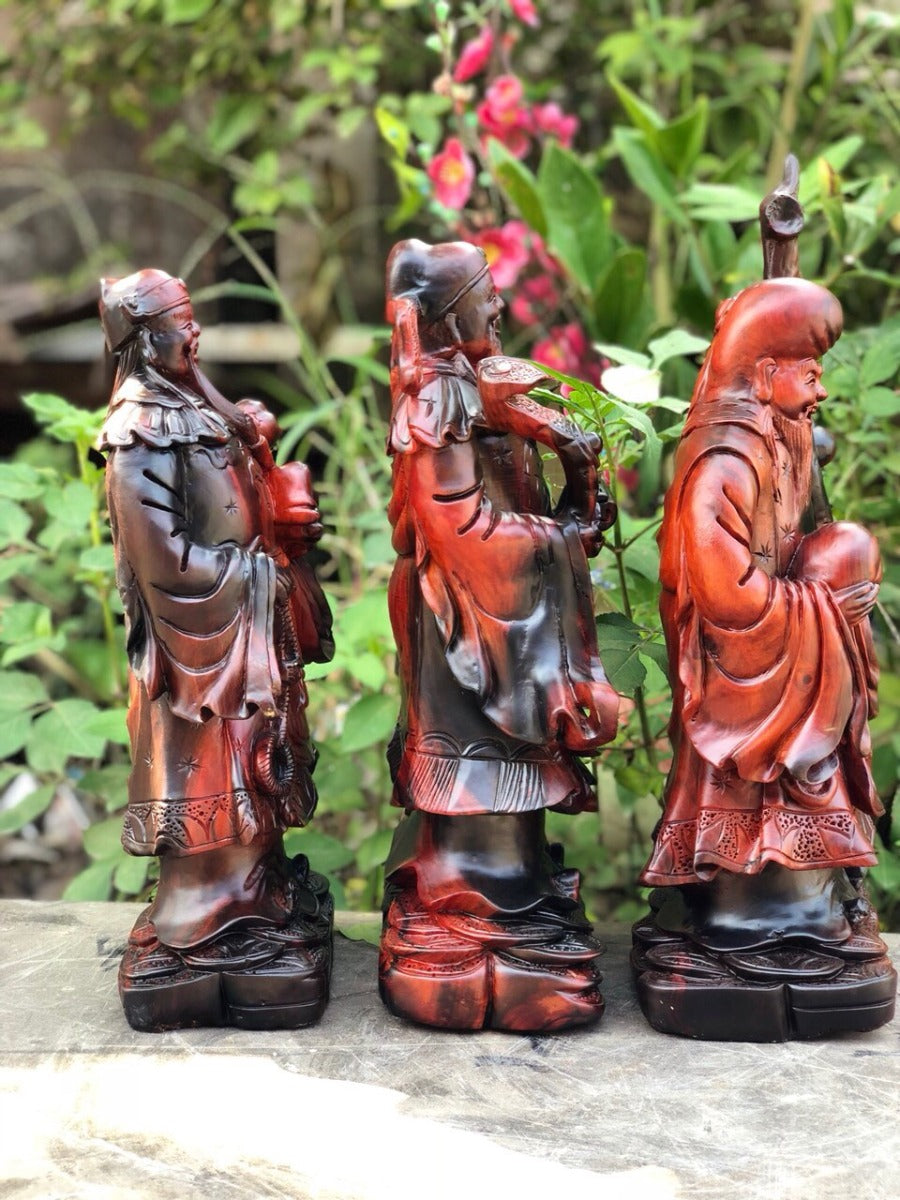 Tượng Tam Đa Phúc Lộc Thọ Gỗ Trắc Đỏ Đen Đục Tay