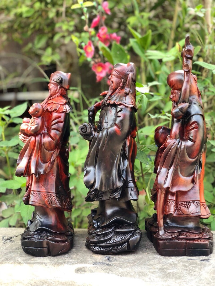 Tượng Tam Đa Phúc Lộc Thọ Gỗ Trắc Đỏ Đen Đục Tay