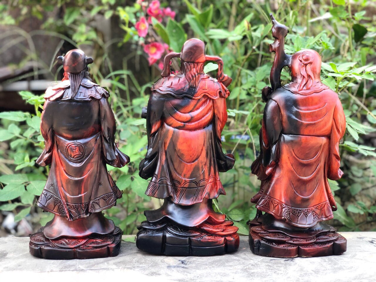 Tượng Tam Đa Phúc Lộc Thọ Gỗ Trắc Đỏ Đen Đục Tay