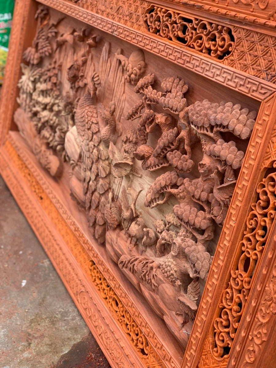 Tranh  Gỗ Chim Công -  Phu Thê Viên Mãn