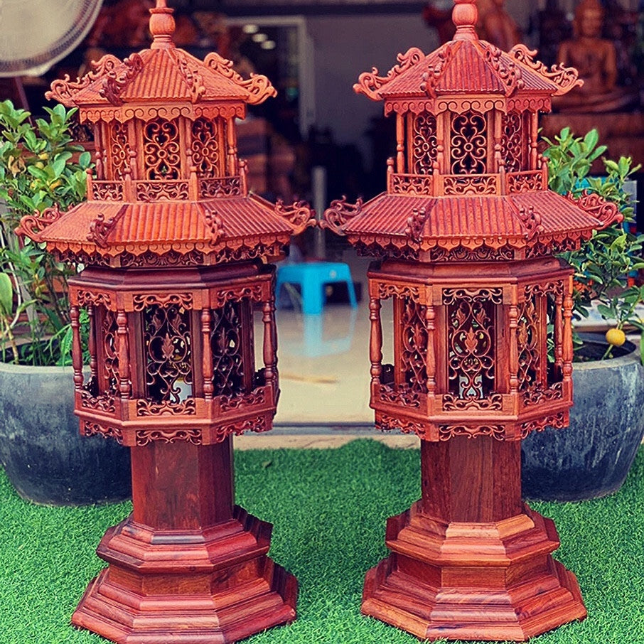 Cặp Lồng Đèn 2 Tầng Gỗ Hương Cao Cấp