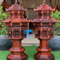 Đèn Thờ - Cặp Lồng Đèn 2 Tầng Gỗ Trắc Cao Cấp