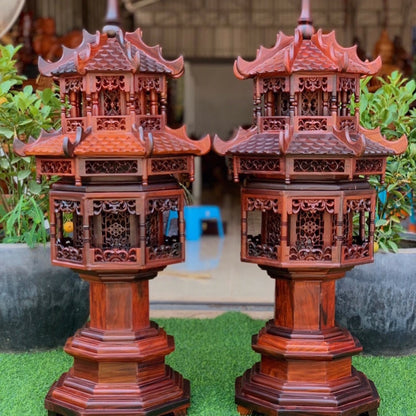Đèn Thờ - Cặp Lồng Đèn 2 Tầng Gỗ Trắc Cao Cấp