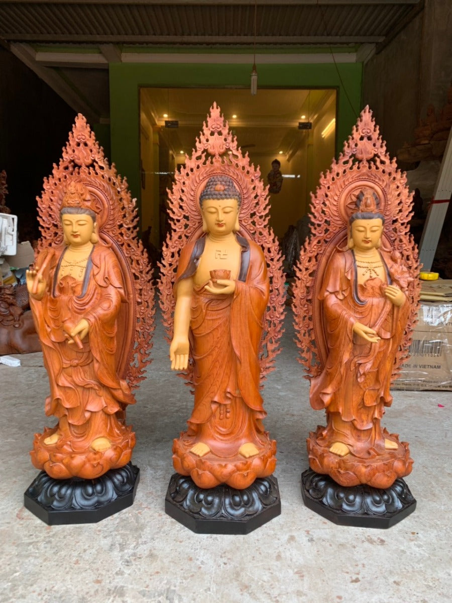 Tượng Phật Tây Phương Tam Thánh Đứng Đài Sen Cao 70