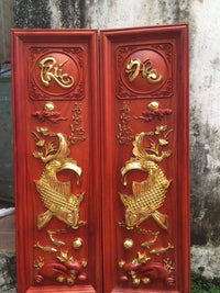 Tranh Gỗ Cá Chép Trông Trăng - Phúc Đức  Giáp Vàng