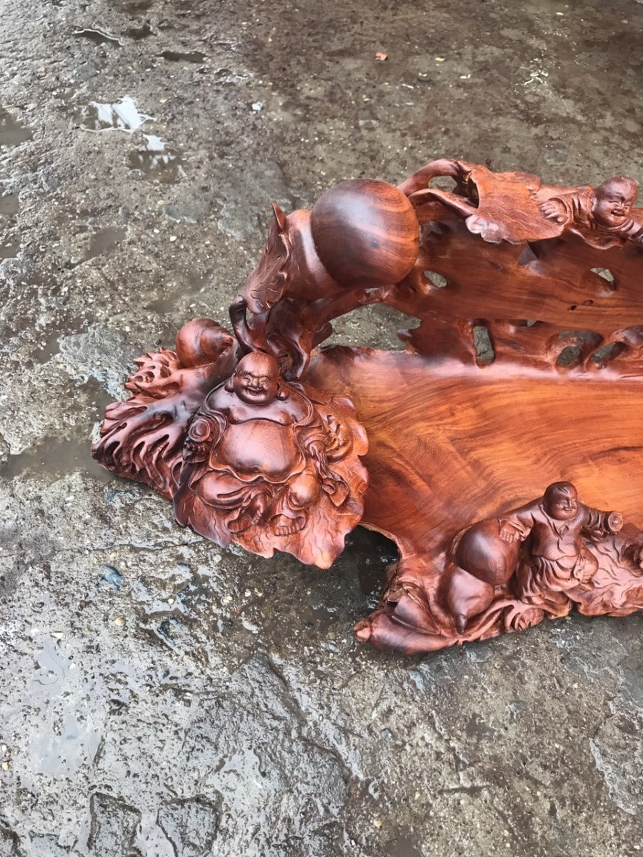 Khay - Chạm Di Lặc Gỗ Hương Ta