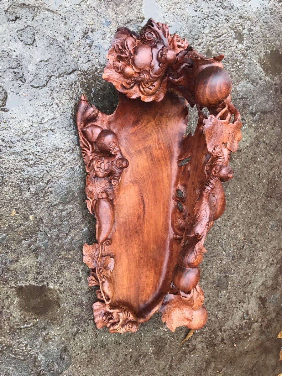 Khay - Chạm Di Lặc Gỗ Hương Ta