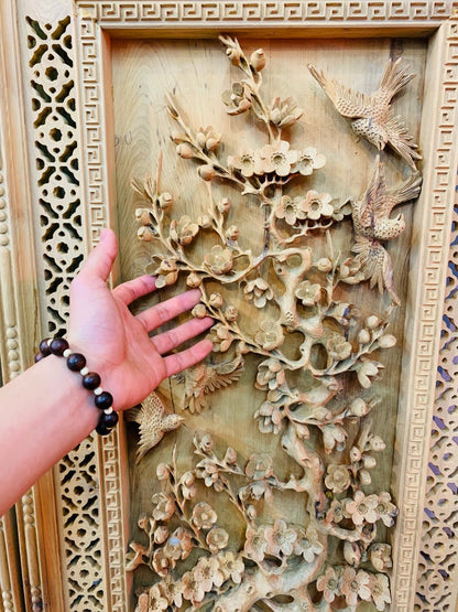 Bộ Tranh Tứ Quý - Gỗ Bách Xanh Đục Tay Kênh Boong