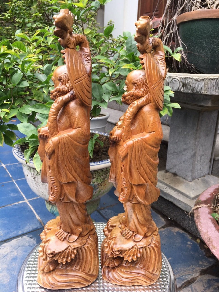 Tượng Đạt Ma Sư Tổ Cao 40cm Gỗ Bách Xanh