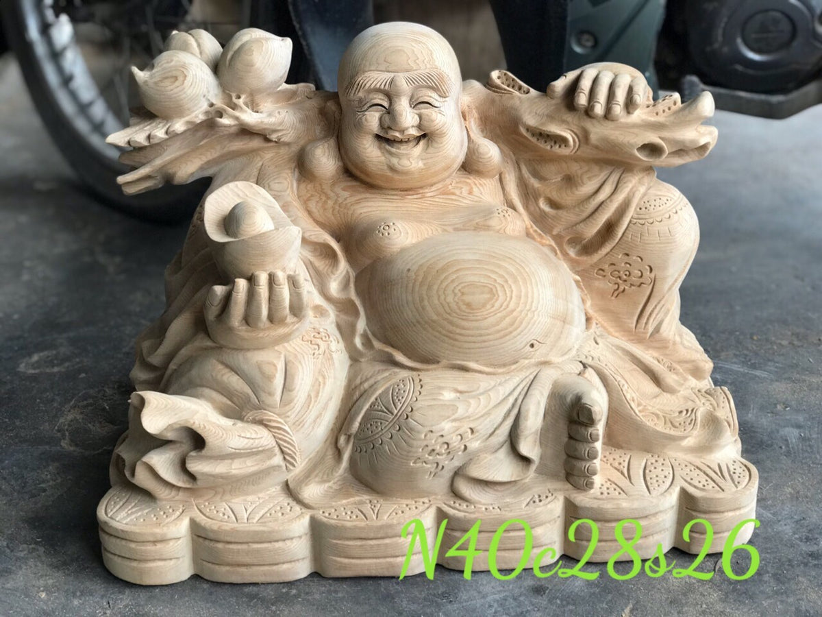 Di Lặc Ngồi Gánh Đào Gỗ Ngọc Am