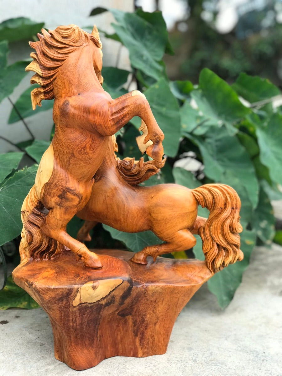 Tượng Song Mã Uyên Ương Gỗ Hương
