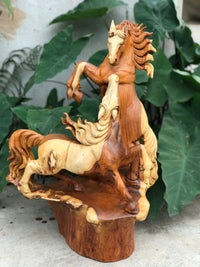 Tượng Song Mã Uyên Ương Gỗ Hương