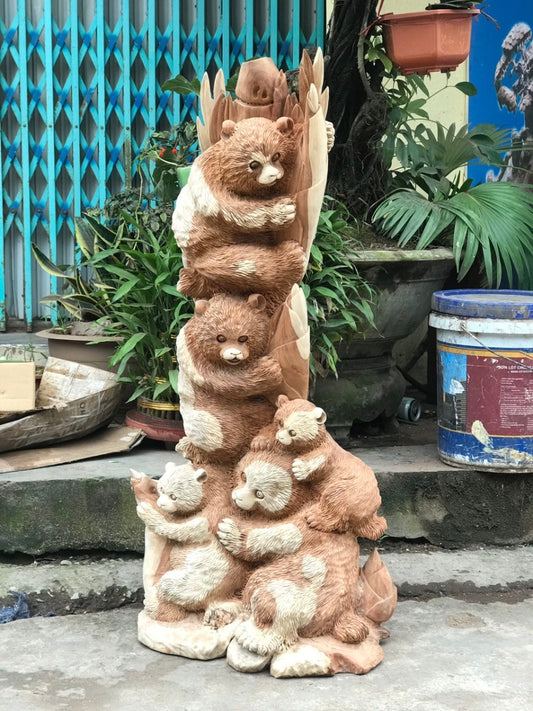 Tượng Gia ĐÌnh Gấu Trúc Gỗ Hương