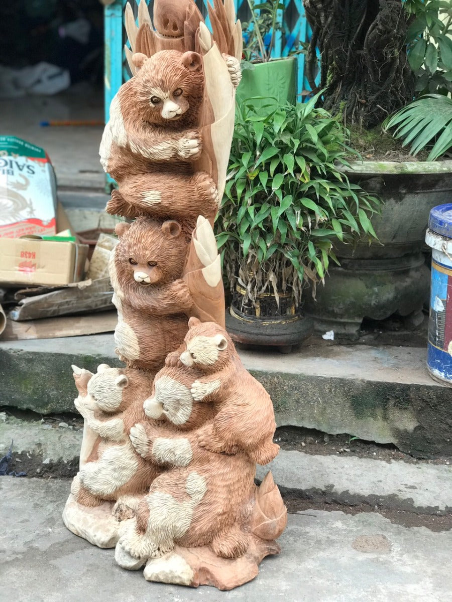 Tượng Gia ĐÌnh Gấu Trúc Gỗ Hương