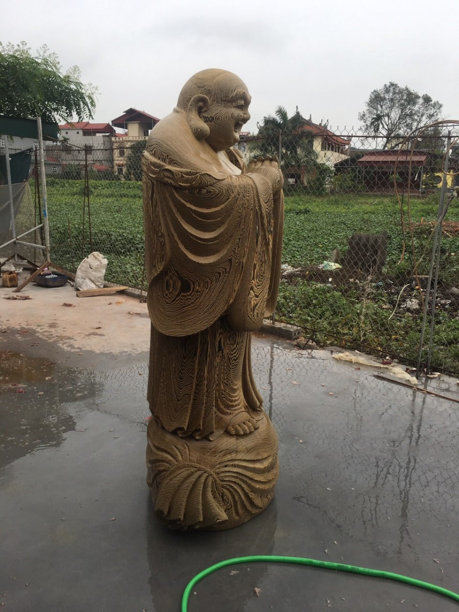 Tượng Di Lặc Chúc Phúc Gỗ Mun Đuôi Công