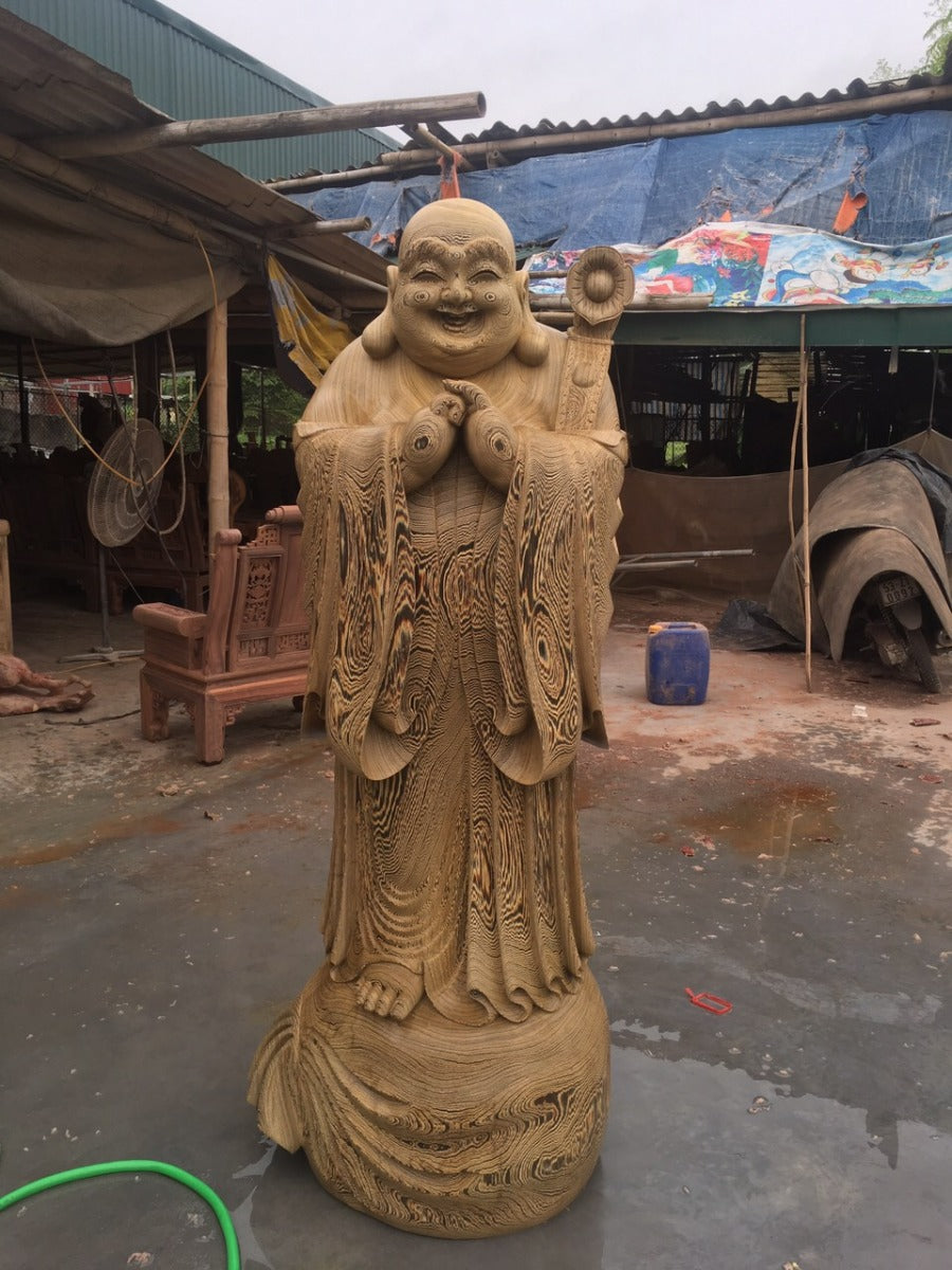 Tượng Di Lặc Chúc Phúc Gỗ Mun Đuôi Công