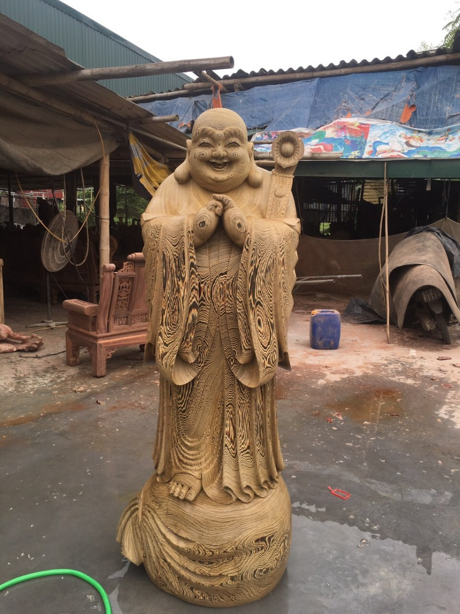 Tượng Di Lặc Chúc Phúc Gỗ Mun Đuôi Công