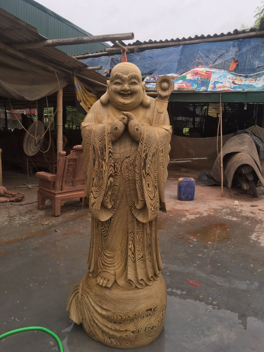 Tượng Di Lặc Chúc Phúc Gỗ Mun Đuôi Công