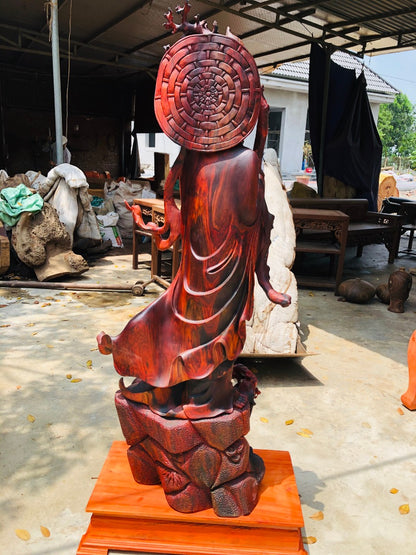 Đạt Ma Gỗ Trắc Đỏ Đen Cao 147cm