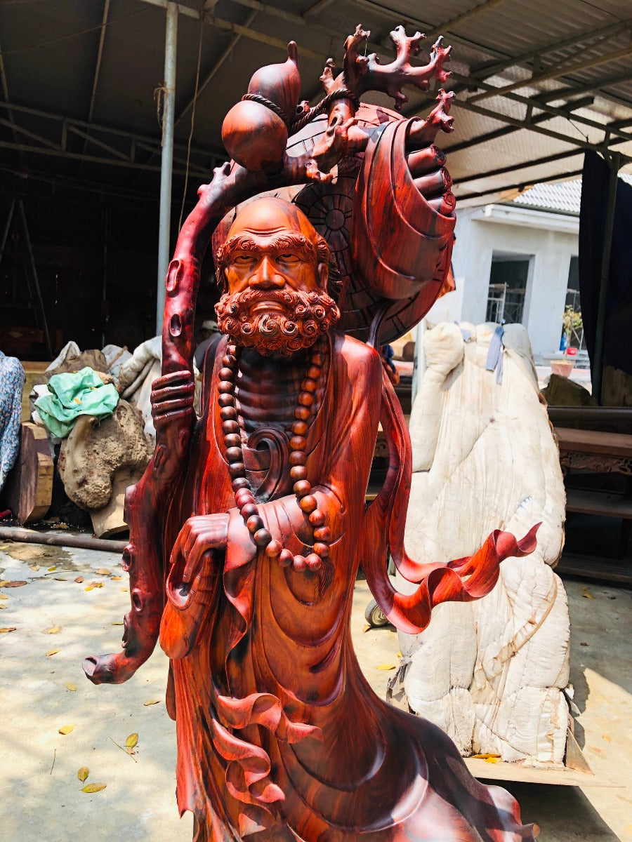 Đạt Ma Gỗ Trắc Đỏ Đen Cao 147cm