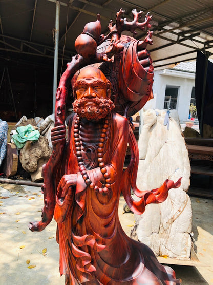 Đạt Ma Gỗ Trắc Đỏ Đen Cao 147cm