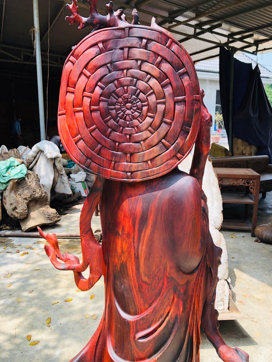 Đạt Ma Gỗ Trắc Đỏ Đen Cao 147cm
