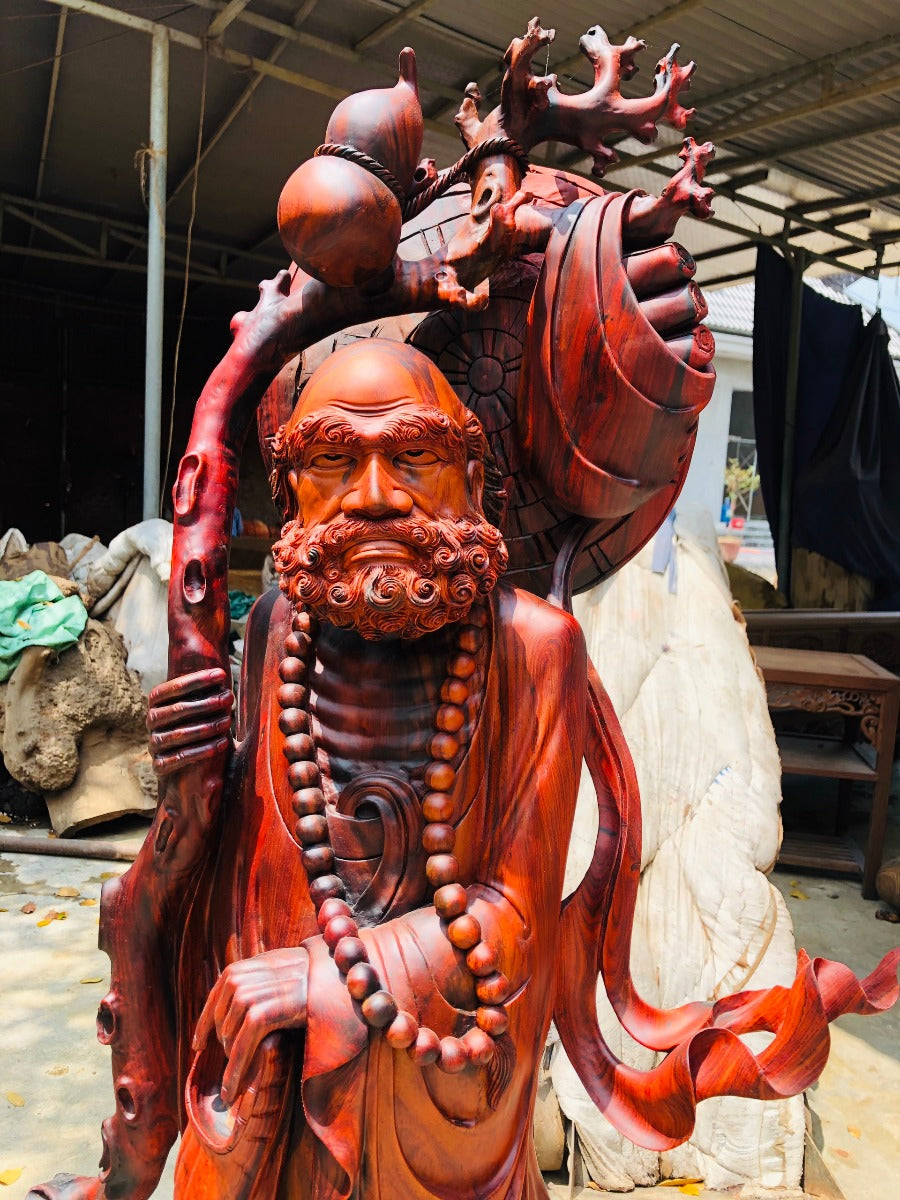 Đạt Ma Gỗ Trắc Đỏ Đen Cao 147cm