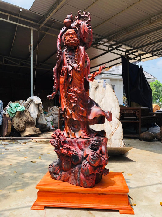 Đạt Ma Gỗ Trắc Đỏ Đen Cao 147cm