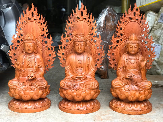 Tây Phương Tam Thánh Ngồi Có Lá Đề Cao 60