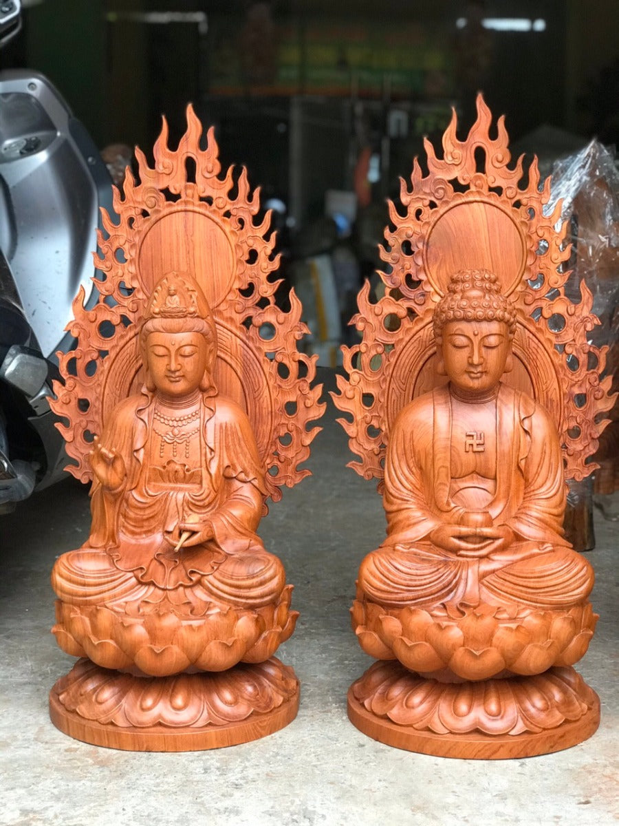 Tây Phương Tam Thánh Ngồi Có Lá Đề Cao 60