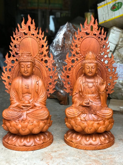Tây Phương Tam Thánh Ngồi Có Lá Đề Cao 60