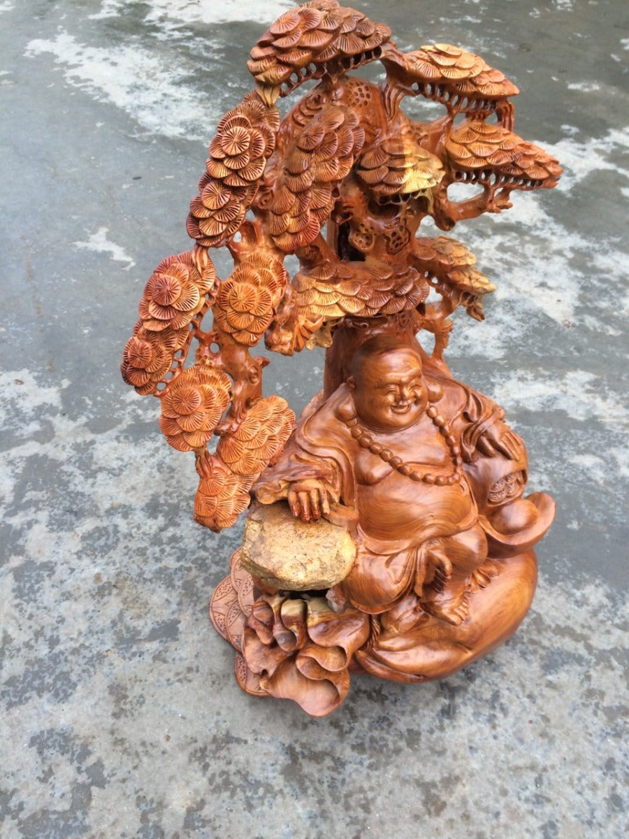 Di Lặc Ngồi gốc Tùng Lũa Hương Ôm Đá Cao 70