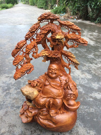 Di Lặc Ngồi gốc Tùng Lũa Hương Ôm Đá Cao 70