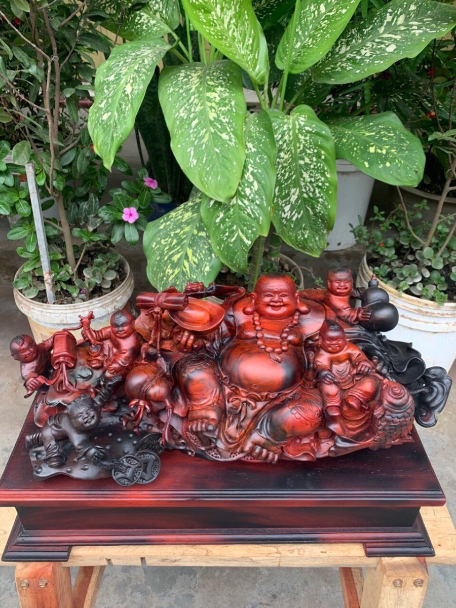 Tượng Di Lặc Ngồi Ngũ Quỷ Gỗ Trắc Đỏ Đen