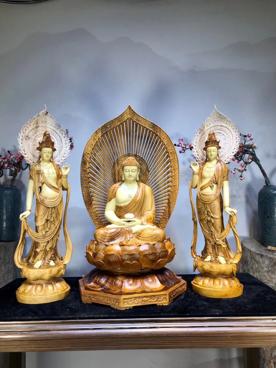 Tượng Tây Phương Tam Thánh Phật Gỗ Long Não