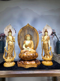 Tượng Tây Phương Tam Thánh Phật Gỗ Long Não