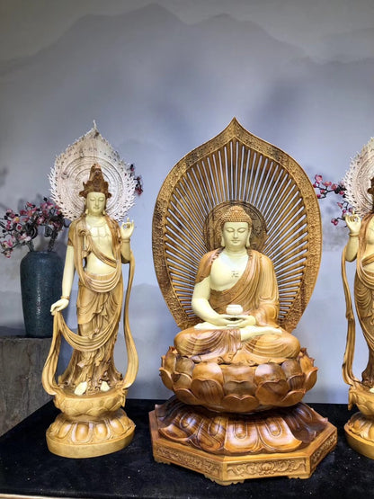 Tượng Tây Phương Tam Thánh Phật Gỗ Long Não