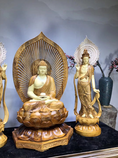 Tượng Tây Phương Tam Thánh Phật Gỗ Long Não