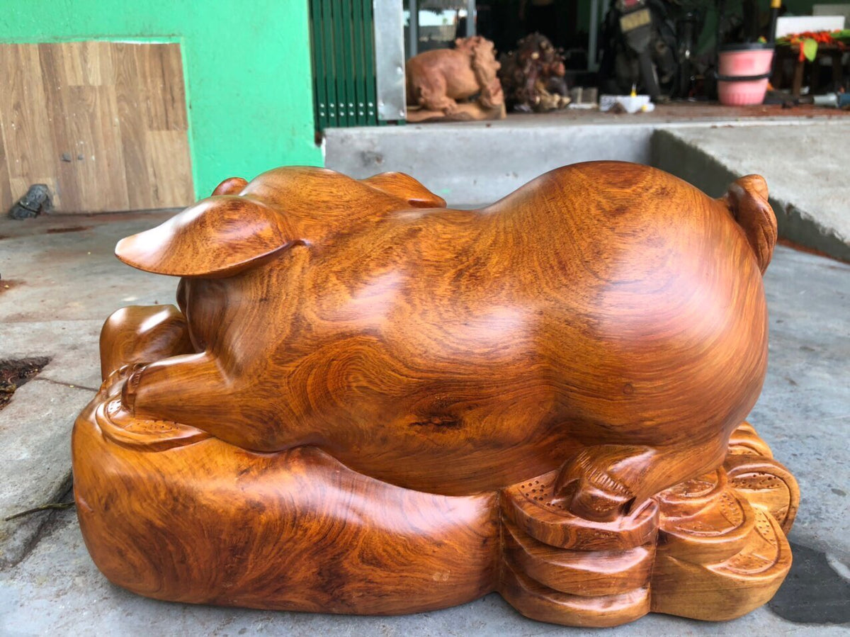 Tượng Gỗ Linh Vật  Con Heo - Tài Lộc