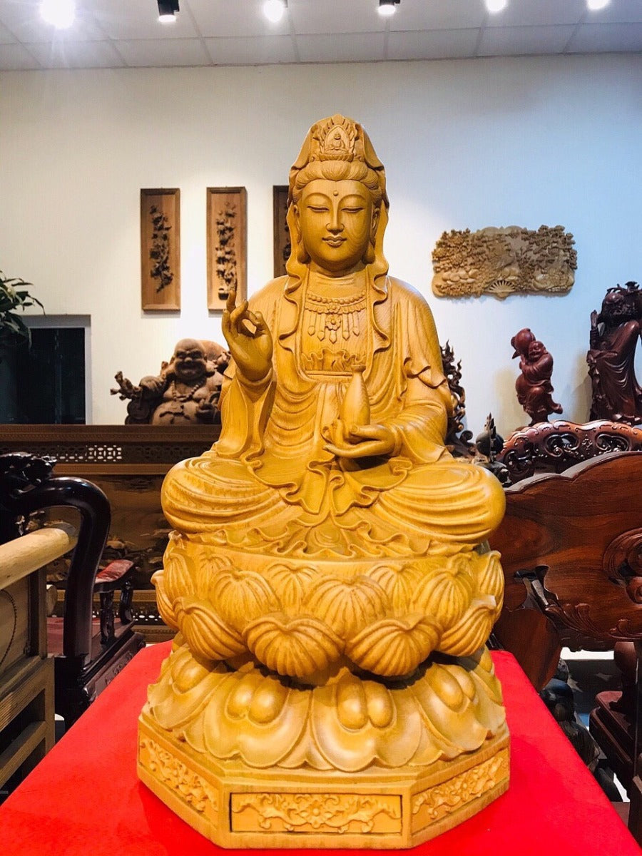 Tượng Gỗ  Quan Âm Pơ Mu Cao 50