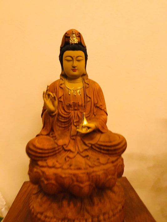 Tượng Quan Âm Ngồi Tọa Đài Sen Sơn Giả Cổ Cao 40