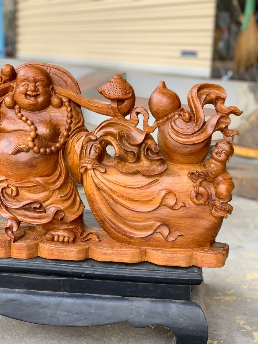 Di Lặc Ngũ Phúc Kéo Bao Tiền Ngang 62 Gỗ Hương