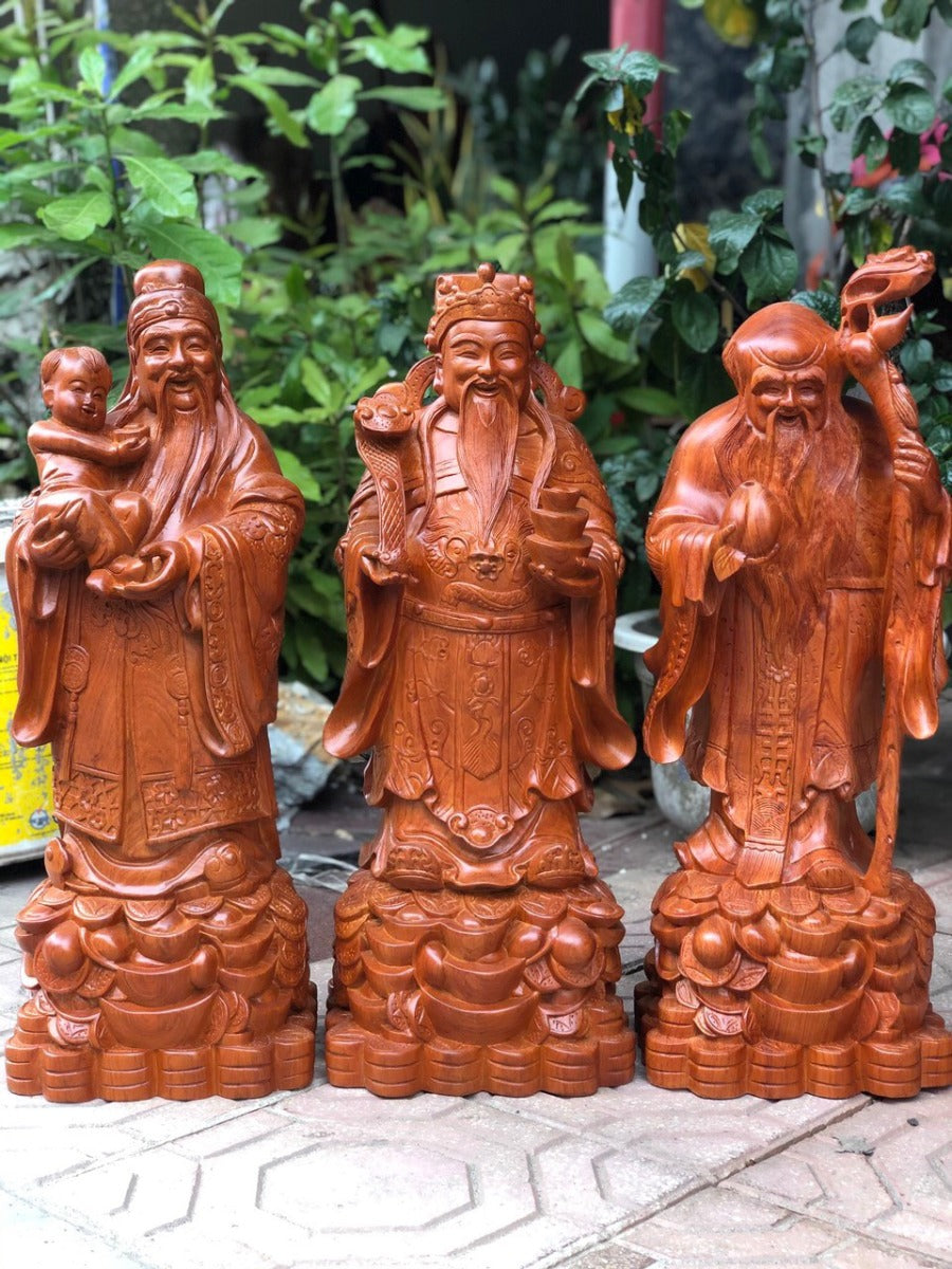 Tượng Gỗ Phúc Lộc Thọ Cao 60cm Gỗ Hương
