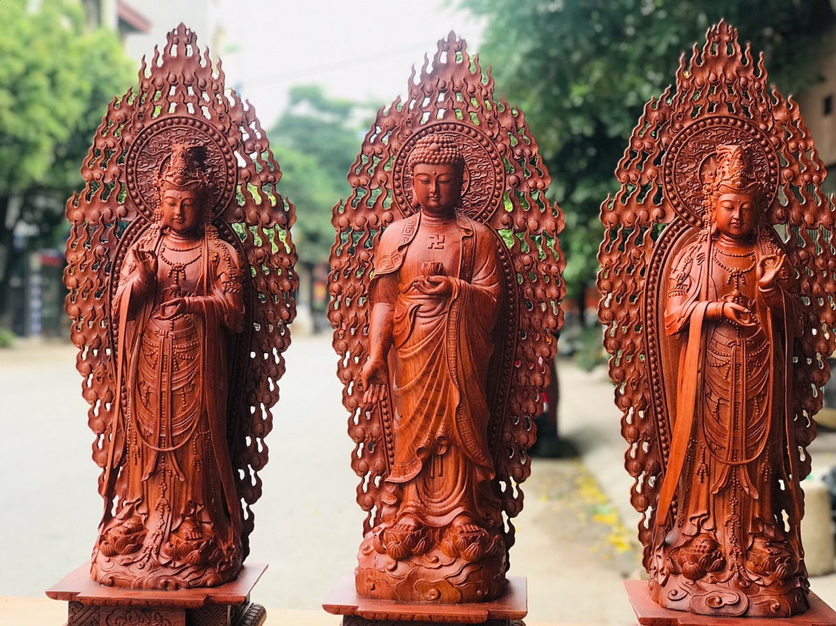 Bộ Tượng Tây Phương Tam Thế Phật Gỗ Hương